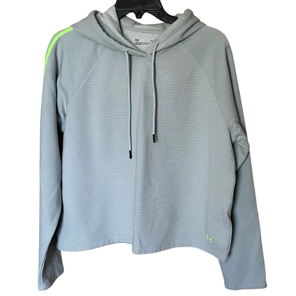 Under Armour Mint Green Ribbed Fleece Cropped Hoodie Loose Fit Large